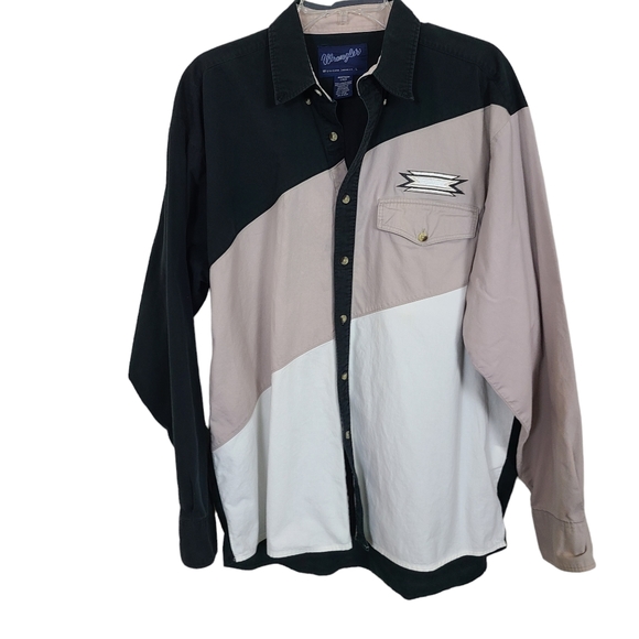 Wrangler Other - Vintage Wrangler Western  Men's  Brushpopper Black White Tan Button Down Shirt L